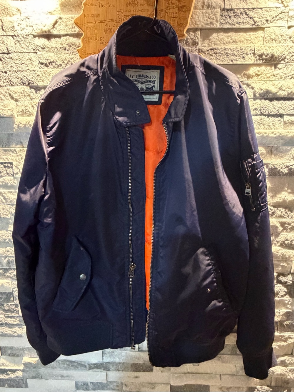 Levi's Navy Bomber Jacket with Orange Lining